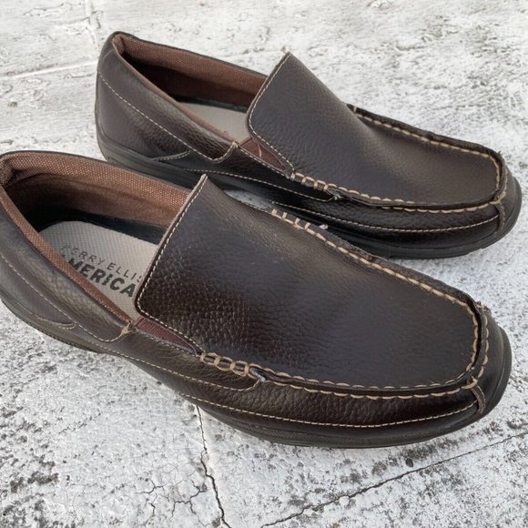 Perry Ellis America Men Shoes Brown Leather Upper Slip On Loafer Size 8.5M - Picture 1 of 8